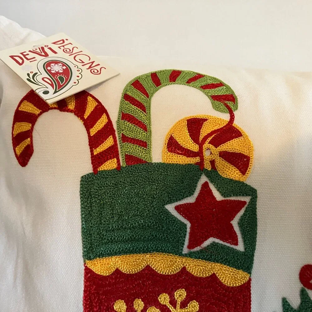 Devi Designs Pillow Embroidery Design Christmas JOY 24 x 12 Embroidered W/Tags.